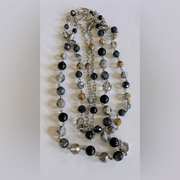 Cookie Lee Jewelry - 🦢 Cookie Lee Black, Bronze, and Silver Beaded Triple-Strand Necklace